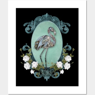 Wonderful elegant flamingo with flowers Posters and Art